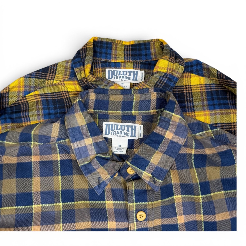 Duluth Trading Co Mens Relaxed Fit Flannel Shirt Bundle Plaid Cotton Medium 2pk